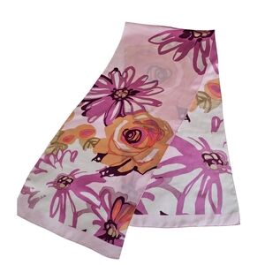 100% Silk Floral Pink and Orange Scarf